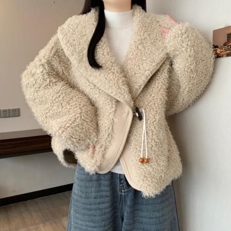 FA54162# 大码女秋冬新款宽松翻领百搭气质皮草毛毛开衫高级感外套女 服裝批發女裝批發服飾貨源