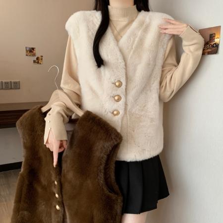 FA54163# 大码女秋冬新款宽松百搭马夹皮草外套毛毛开衫高级感外套女 服裝批發女裝批發服飾貨源