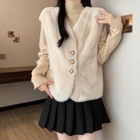 FA54163# 大码女秋冬新款宽松百搭马夹皮草外套毛毛开衫高级感外套女 服裝批發女裝批發服飾貨源