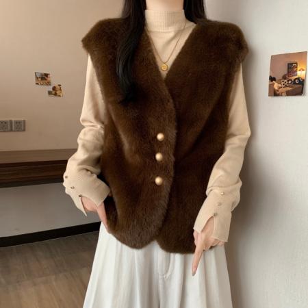 FA54163# 大码女秋冬新款宽松百搭马夹皮草外套毛毛开衫高级感外套女 服裝批發女裝批發服飾貨源