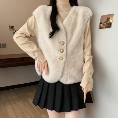 FA54163# 大码女秋冬新款宽松百搭马夹皮草外套毛毛开衫高级感外套女 服裝批發女裝批發服飾貨源