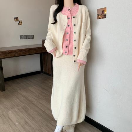 FA54164# 大码胖mm秋冬新款上衣连衣裙宽松显瘦遮肚针织毛衣两件套装 服裝批發女裝批發服飾貨源