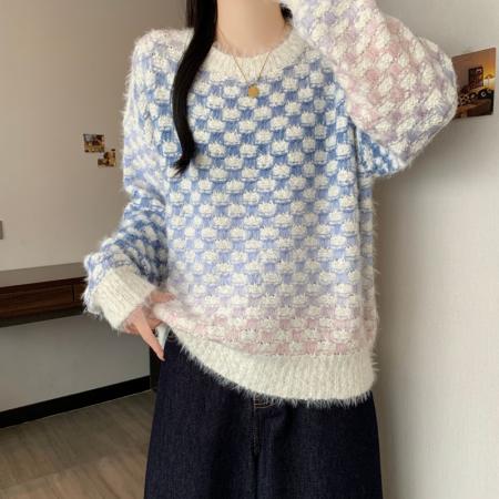 FA54165# 大码女装冬季法式慵懒风设计感上衣胖mm宽松遮肉渐变毛衣外套 服裝批發女裝批發服飾貨源