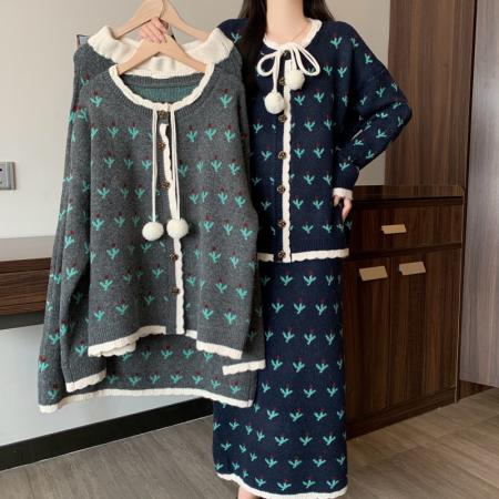 FA54166# 大码女秋冬新款胖MM毛衣撞色宽松显瘦软糯上衣半身裙两件套装 服裝批發女裝批發服飾貨源