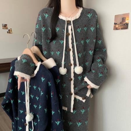 FA54166# 大码女秋冬新款胖MM毛衣撞色宽松显瘦软糯上衣半身裙两件套装 服裝批發女裝批發服飾貨源