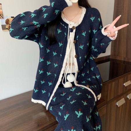 FA54166# 大码女秋冬新款胖MM毛衣撞色宽松显瘦软糯上衣半身裙两件套装 服裝批發女裝批發服飾貨源