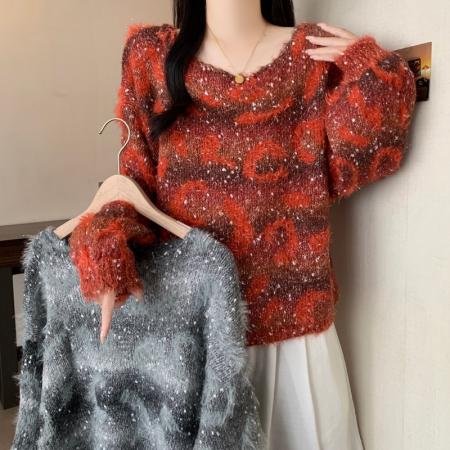 设计感渐变针织衫毛衣大码女装秋...