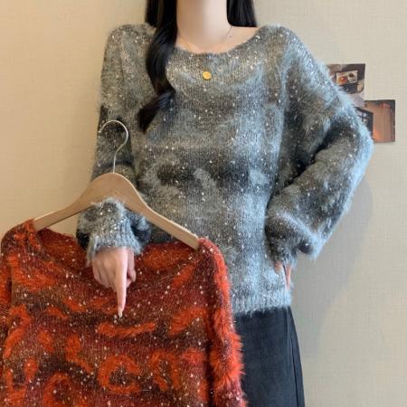 FA54167# 设计感渐变针织衫毛衣大码女装秋冬新款胖mm百搭宽松打底上衣 服裝批發女裝批發服飾貨源