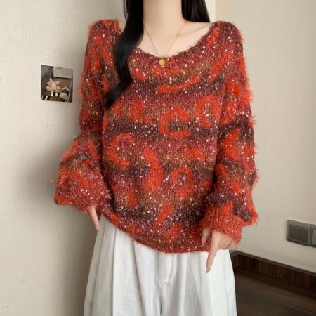 FA54167# 设计感渐变针织衫毛衣大码女装秋冬新款胖mm百搭宽松打底上衣 服裝批發女裝批發服飾貨源