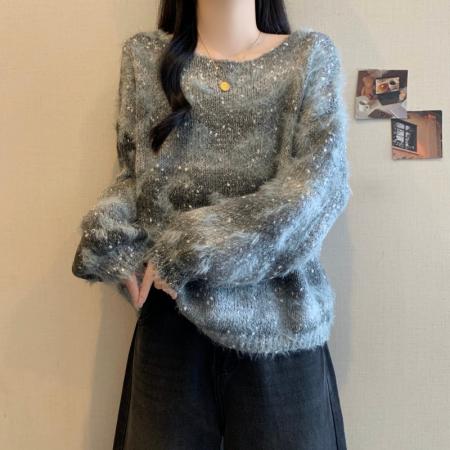 FA54167# 设计感渐变针织衫毛衣大码女装秋冬新款胖mm百搭宽松打底上衣 服裝批發女裝批發服飾貨源