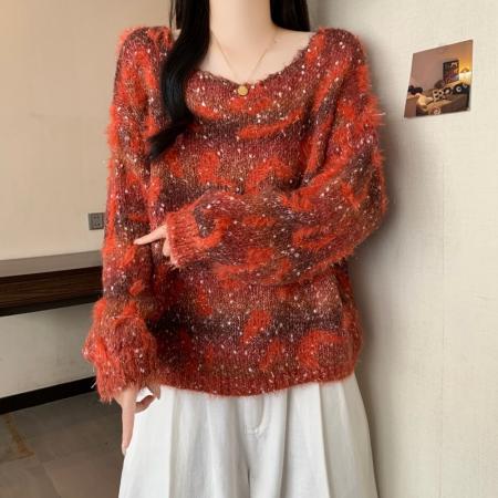 FA54167# 设计感渐变针织衫毛衣大码女装秋冬新款胖mm百搭宽松打底上衣 服裝批發女裝批發服飾貨源