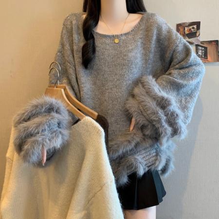 FA54168# 大码女装冬季法式慵懒风设计感上衣胖mm宽松遮肉显瘦毛衣外套 服裝批發女裝批發服飾貨源