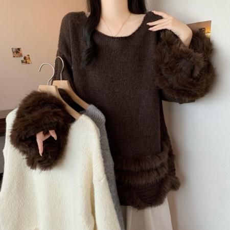 FA54168# 大码女装冬季法式慵懒风设计感上衣胖mm宽松遮肉显瘦毛衣外套 服裝批發女裝批發服飾貨源