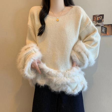 FA54168# 大码女装冬季法式慵懒风设计感上衣胖mm宽松遮肉显瘦毛衣外套 服裝批發女裝批發服飾貨源