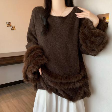 FA54168# 大码女装冬季法式慵懒风设计感上衣胖mm宽松遮肉显瘦毛衣外套 服裝批發女裝批發服飾貨源