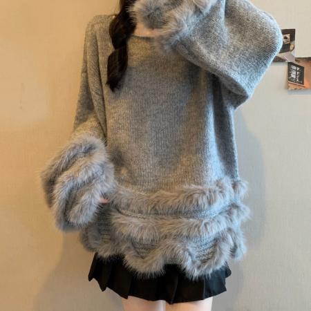 FA54168# 大码女装冬季法式慵懒风设计感上衣胖mm宽松遮肉显瘦毛衣外套 服裝批發女裝批發服飾貨源