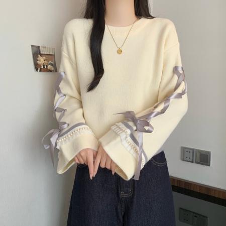 FA54170# 大码女胖MM秋冬新款小香风抽绳上衣宽松针织套头百搭毛衣外套 服裝批發女裝批發服飾貨源