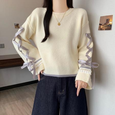 FA54170# 大码女胖MM秋冬新款小香风抽绳上衣宽松针织套头百搭毛衣外套 服裝批發女裝批發服飾貨源