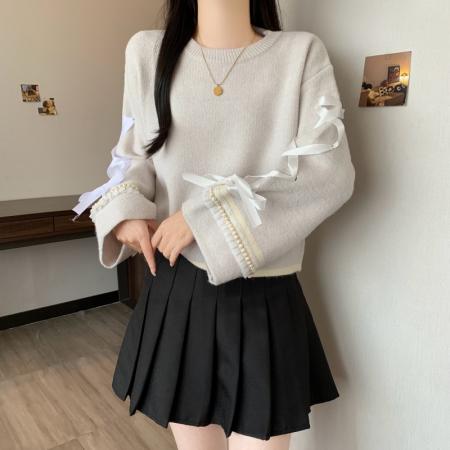 FA54170# 大码女胖MM秋冬新款小香风抽绳上衣宽松针织套头百搭毛衣外套 服裝批發女裝批發服飾貨源