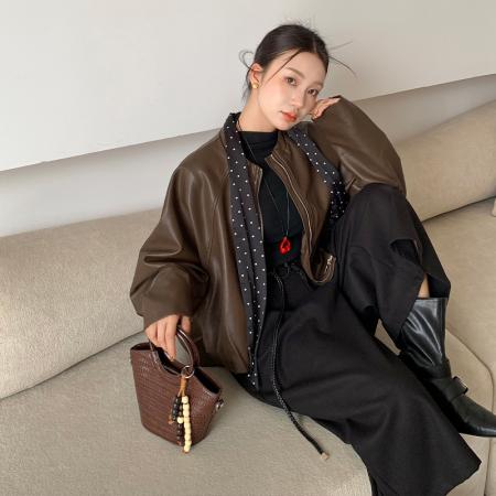 FA54181# 黑色皮衣外套女短款秋冬新夹克酷飒风小个子爆款机车气质 服裝批發女裝批發服飾貨源