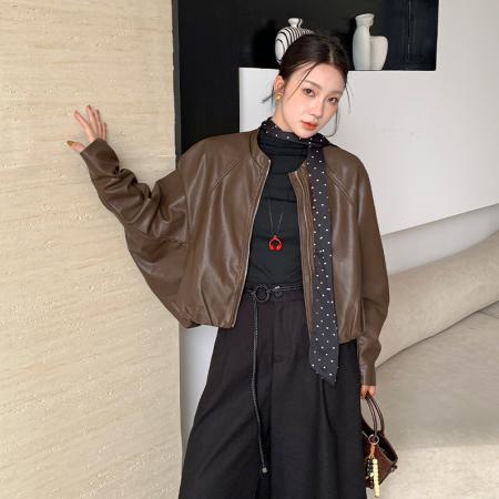 FA54181# 黑色皮衣外套女短款秋冬新夹克酷飒风小个子爆款机车气质 服裝批發女裝批發服飾貨源