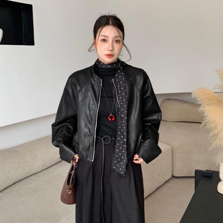 FA54181# 黑色皮衣外套女短款秋冬新夹克酷飒风小个子爆款机车气质 服裝批發女裝批發服飾貨源