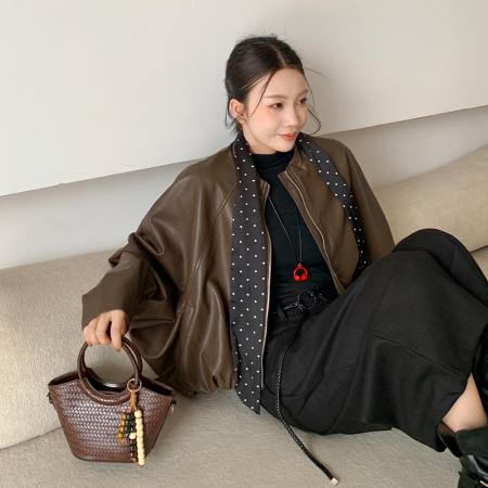 FA54181# 黑色皮衣外套女短款秋冬新夹克酷飒风小个子爆款机车气质 服裝批發女裝批發服飾貨源