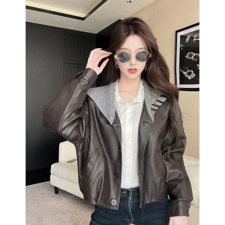 FA54183# 海军风皮衣外套女秋冬新款韩系慵懒百搭减龄显瘦设计感上衣潮 服裝批發女裝批發服飾貨源