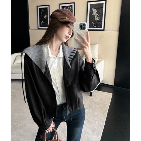 FA54183# 海军风皮衣外套女秋冬新款韩系慵懒百搭减龄显瘦设计感上衣潮 服裝批發女裝批發服飾貨源