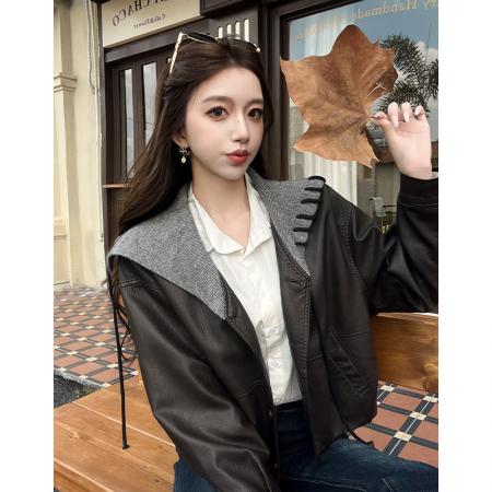 FA54183# 海军风皮衣外套女秋冬新款韩系慵懒百搭减龄显瘦设计感上衣潮 服裝批發女裝批發服飾貨源