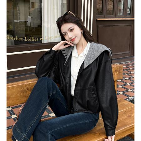 FA54183# 海军风皮衣外套女秋冬新款韩系慵懒百搭减龄显瘦设计感上衣潮 服裝批發女裝批發服飾貨源