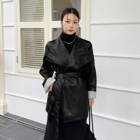 FA54184# 超好看棕色皮衣外套女秋超火酷飒风小个子机车服夹克复古 服裝批發女裝批發服飾貨源