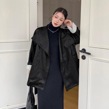 FA54184# 超好看棕色皮衣外套女秋超火酷飒风小个子机车服夹克复古 服裝批發女裝批發服飾貨源