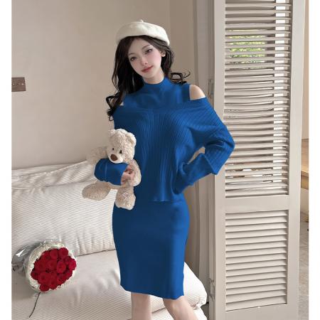 FA54198# 气质减龄针织连衣裙套装女秋季新慵懒风宽松毛衣裙炸街两件套 服裝批發女裝批發服飾貨源