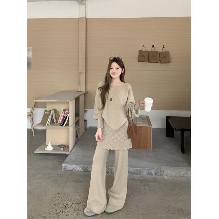 FA54200# 甜美温柔风气质莫阿姨针织+假两件屁帘休闲裤两件套装 服裝批發女裝批發服飾貨源