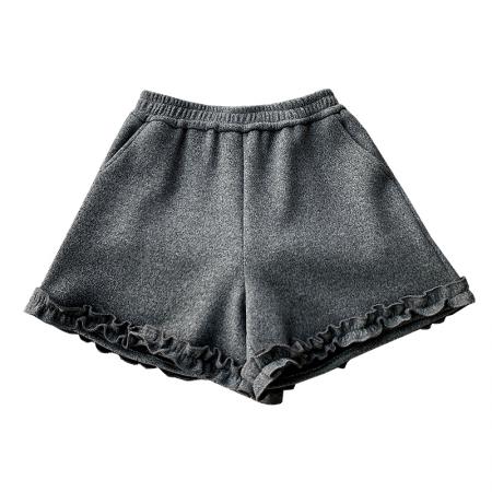 FA54202# 日韩系木耳花边糯米针织羊绒加绒短裤女秋冬外穿百搭阔腿a字靴裤 服裝批發女裝批發服飾貨源