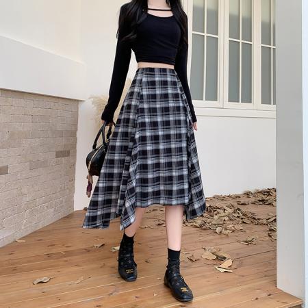 FA54205# 秋冬季新款气质姐姐不规则设计感小众格子半身裙 服裝批發女裝批發服飾貨源