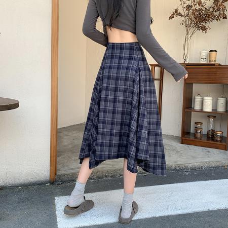 FA54205# 秋冬季新款气质姐姐不规则设计感小众格子半身裙 服裝批發女裝批發服飾貨源