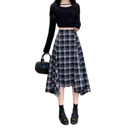 FA54205# 秋冬季新款气质姐姐不规则设计感小众格子半身裙 服裝批發女裝批發服飾貨源