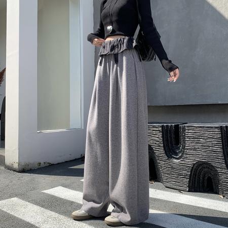 FA54210# 小众秋冬卫裤花边格子拼接工装休闲裤宽松显瘦百搭洋气阔腿裤 服裝批發女裝批發服飾貨源