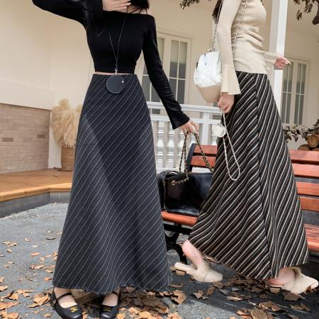 FA54215# 斜纹女显瘦百搭高腰直筒中长裙秋冬法式复古包臀毛呢半身裙 服裝批發女裝批發服飾貨源