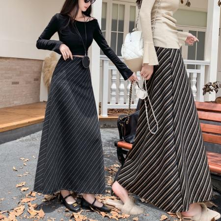 FA54215# 斜纹女显瘦百搭高腰直筒中长裙秋冬法式复古包臀毛呢半身裙 服裝批發女裝批發服飾貨源