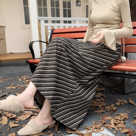 FA54215# 斜纹女显瘦百搭高腰直筒中长裙秋冬法式复古包臀毛呢半身裙 服裝批發女裝批發服飾貨源