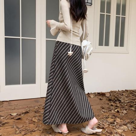 FA54215# 斜纹女显瘦百搭高腰直筒中长裙秋冬法式复古包臀毛呢半身裙 服裝批發女裝批發服飾貨源