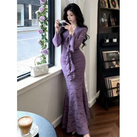 FA54216# 法式气质高级感超好看蕾丝连衣裙女秋季辣妹超仙紧身 服裝批發女裝批發服飾貨源