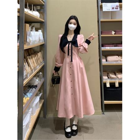 FA54221# 娃娃领法式气质小香风长袖连衣裙女秋冬高级感穿搭粉色衬衫裙 服裝批發女裝批發服飾貨源