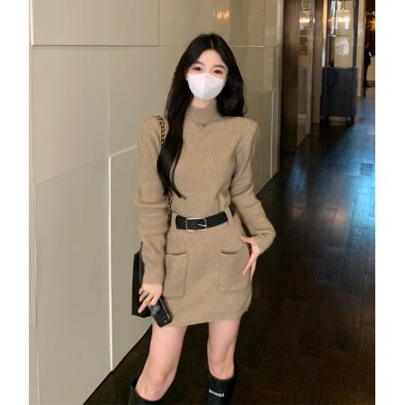 FA54224# 法式小香风长袖打底针织连衣裙女秋冬季新款内搭裙子配大衣毛衣裙 服裝批發女裝批發服飾貨源