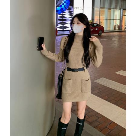 FA54224# 法式小香风长袖打底针织连衣裙女秋冬季新款内搭裙子配大衣毛衣裙 服裝批發女裝批發服飾貨源