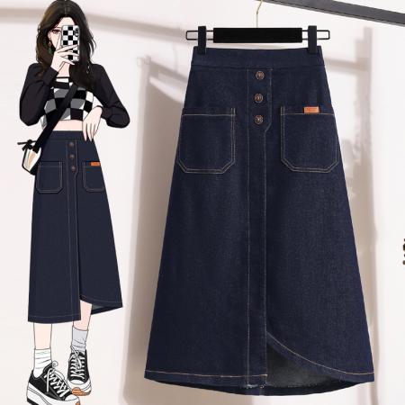 春款欧版大码松紧腰弹力牛仔中长...