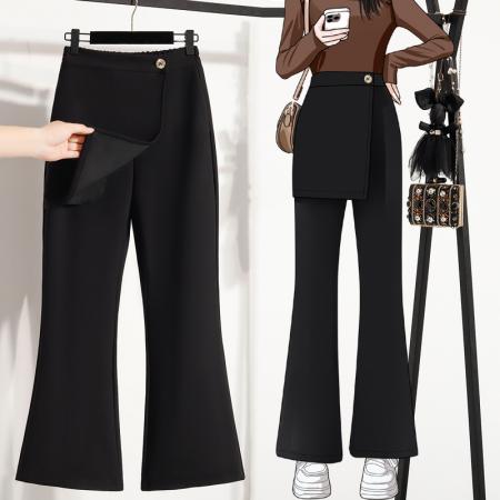 春款大码黑色松紧腰休闲裙裤胖M...